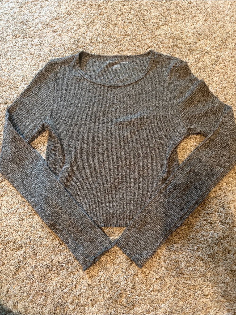 Women's Ribbed Long-Sleeve Sweater Crop Top - Gray American Eagle